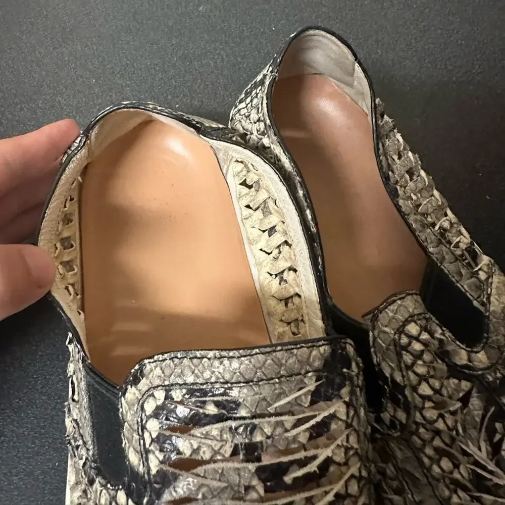 Tory Burch Huarache Weave Snakeskin Leather Slip On Sneaker Women's Size 9